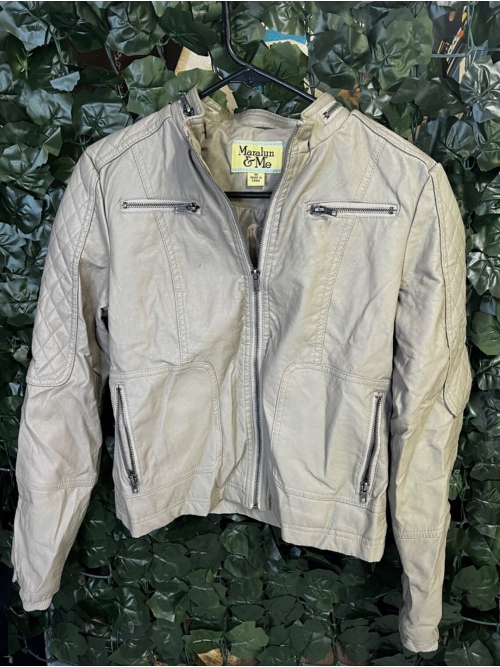 Maralyn & Me Men's Light Taupe Leather Bomber Jacket